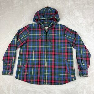 L.L. Bean Womens L Scotch Plaid Flannel Shirt Jacket Full Zip Hooded Relaxed Fit